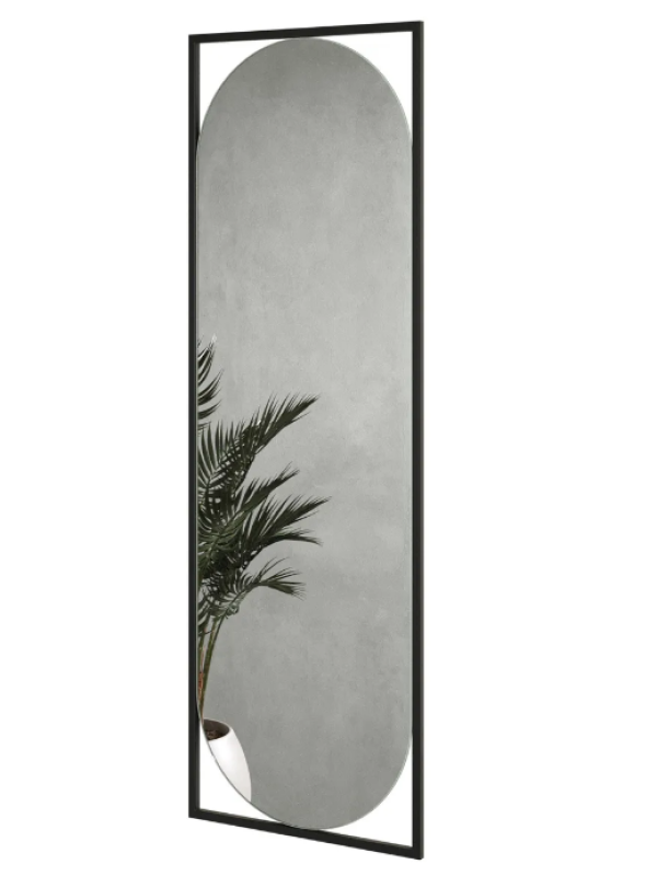 Дизайнерское настенное напольное зеркало Glass Memory Lustrous mid в металлической раме черного цвета